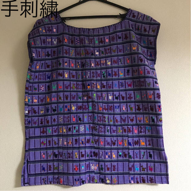 メキシコ刺繍 ウィピル リメイク チュニック 半袖 鳥 手刺繍 刺し子