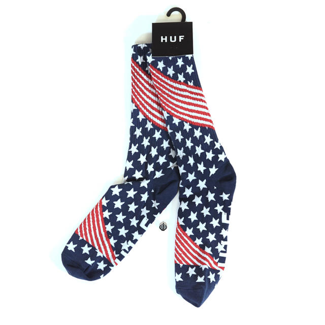 HUF(ハフ)の◆HUF USA ソックス / 靴下 星条旗柄 ハフ ロングソックス レディースのレッグウェア(ソックス)の商品写真