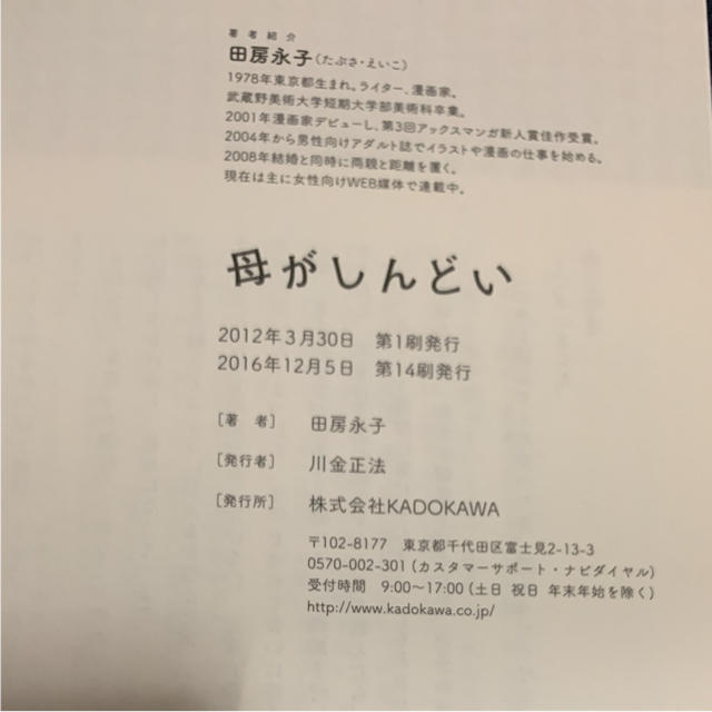 角川書店(カドカワショテン)の美品 帯付き「母がしんどい」田房永子 エンタメ/ホビーの漫画(女性漫画)の商品写真