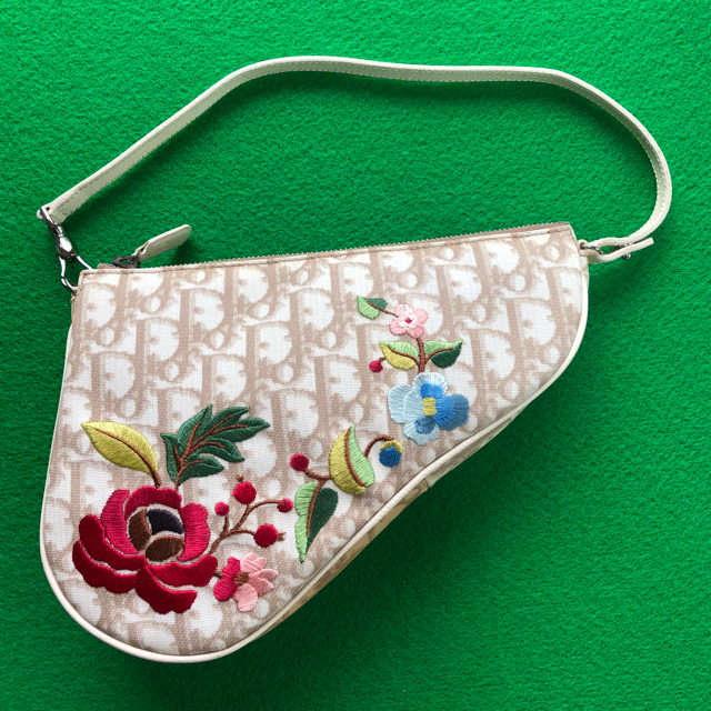 Christian Dior トロッターフラワー刺繍サドルハンドバッグ | www