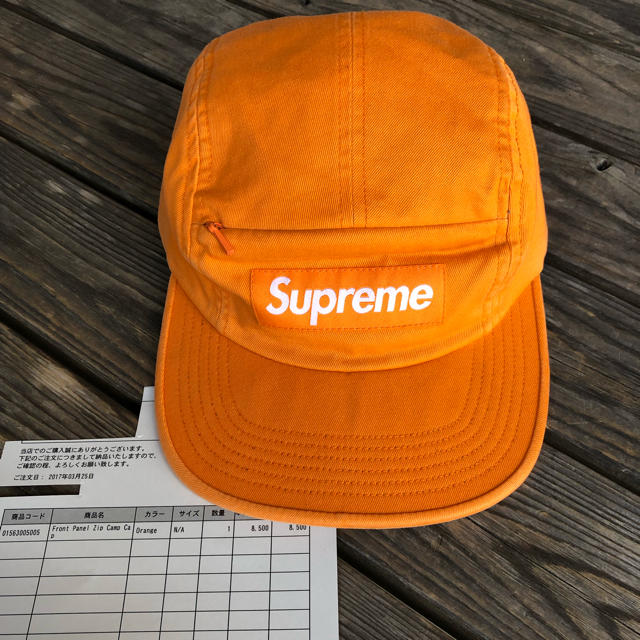 美品 Supreme front panel zip camp cap オレンジ