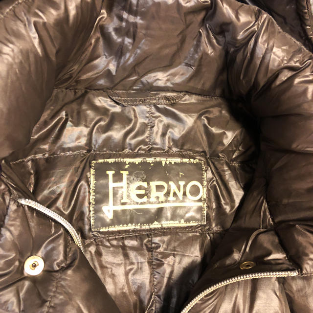 HERNO(ヘルノ)の難ありヘルノダウンジャケットコート濃茶42モンクレールタトラスカナダグース レディースのジャケット/アウター(ダウンコート)の商品写真