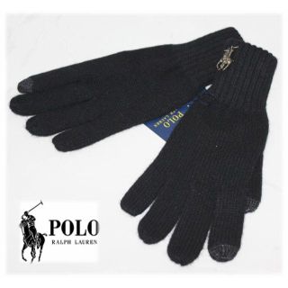 ポロラルフローレン(POLO RALPH LAUREN)の新品【ポロラルフローレン】スマホ対応 チャーム付 カシミヤ100％手袋 黒 F(手袋)