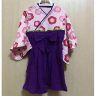 美品女の子80　ピンク×紫の袴風のつなぎ(和服/着物)