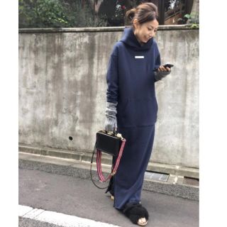 アパルトモンドゥーズィエムクラス(L'Appartement DEUXIEME CLASSE)のAMERICANA Side Zip Sweat ワンピース ネイビー(ロングワンピース/マキシワンピース)