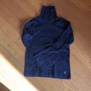 プチバトー(PETIT BATEAU)のプチバトー 裏起毛 ハイネック カットソー ネイビー8ans 128cm(Tシャツ/カットソー)