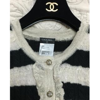 シャネル(CHANEL)のシャネル 近年物 美品 カシミア ボーダー ロング カーディガン 44(カーディガン)