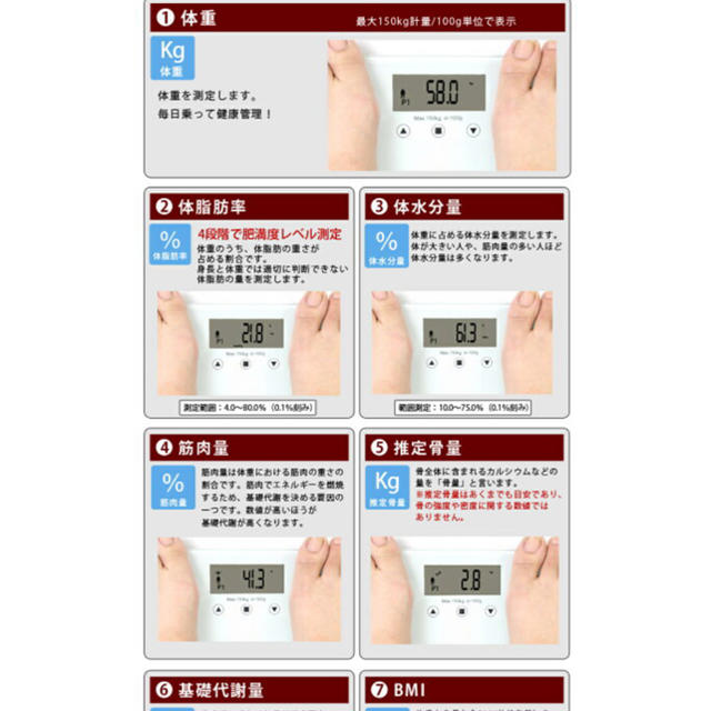 コンパクトヘルスメーター 選べる5色 スマホ/家電/カメラの美容/健康(体重計/体脂肪計)の商品写真