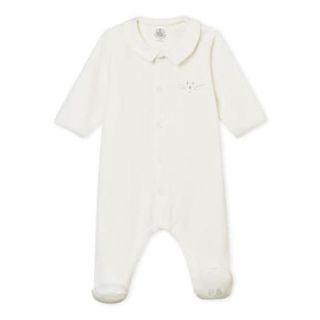 プチバトー(PETIT BATEAU)の新品 プチバトー ベロア 衿つき ロンパース  6m 12m ホワイト(ロンパース)