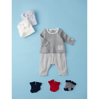 プチバトー(PETIT BATEAU)の新品 プチバトー チェック ロンパース  6m グレー 3m 12m(カバーオール)