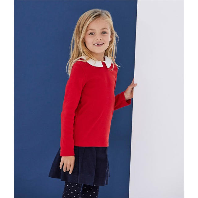 PETIT BATEAU(プチバトー)の【新品】プチバトー 10ans 衿つき長袖カットソー レッド キッズ/ベビー/マタニティのキッズ服女の子用(90cm~)(Tシャツ/カットソー)の商品写真