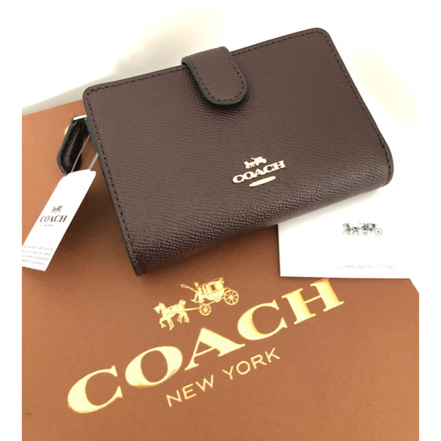 【新品】coach コーチ 二つ折り財布 ブラウン レザー約H9xW135xD3cm素材