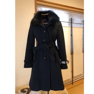 バーバリーブルーレーベル(BURBERRY BLUE LABEL)の美品本物バーバリーブルーレーベル高級フォックスファー付きウールアンゴラコート♫(ロングコート)