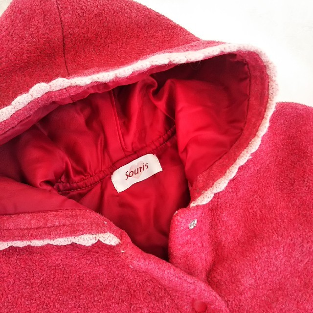 Souris(スーリー)のスーリー ポンチョ 80#90#フリーサイズ  アウター 赤 ケープ キッズ/ベビー/マタニティのベビー服(~85cm)(ジャケット/コート)の商品写真