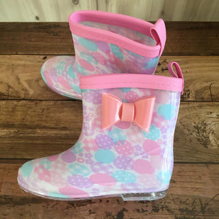 女の子長靴 16㎝ リボン レインシューズ 雨具 ドット柄 ピンク 水色(長靴/レインシューズ)