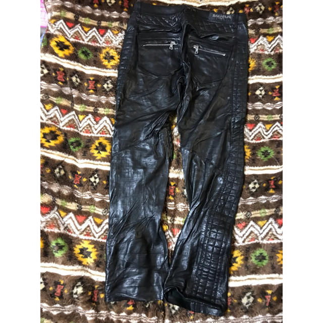 BALMAIN 15AW ×H&M Leather Bikers Pants