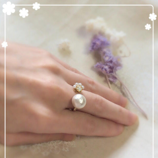 215☆コットンパールのフォークリング レディースのアクセサリー(リング(指輪))の商品写真