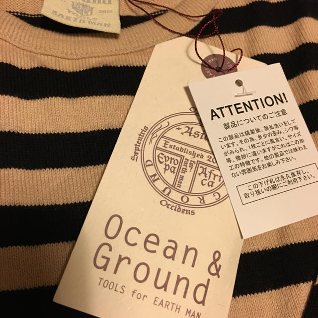 BEAMS(ビームス)のOcean&Ground ベージュ×ブラック ボーダーロンT 新品 120センチ キッズ/ベビー/マタニティのキッズ服女の子用(90cm~)(Tシャツ/カットソー)の商品写真