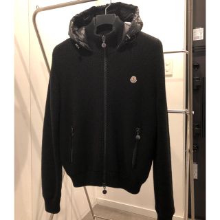 モンクレール(MONCLER)のMONCLER モンクレール ニット ダウン フード付き ブラック M 超美品(ダウンジャケット)