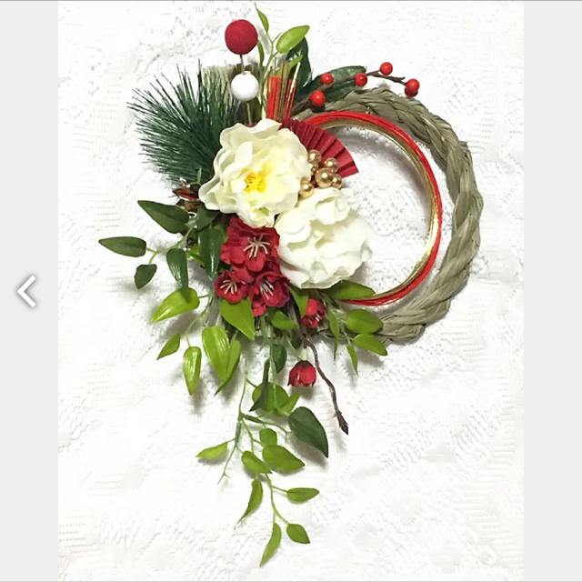 紅白 お正月飾り✴︎しめ飾り✴︎フラワーリース ハンドメイドのフラワー/ガーデン(リース)の商品写真