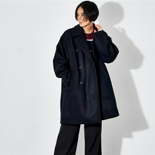 美品 STUDIOUS ウール100% ダブルロングコート 好スタイル 黒S-