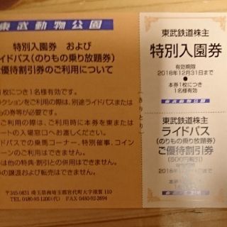 magpet1223様専用 1名様分 東武動物公園入園券+ライドパス割引券(遊園地/テーマパーク)