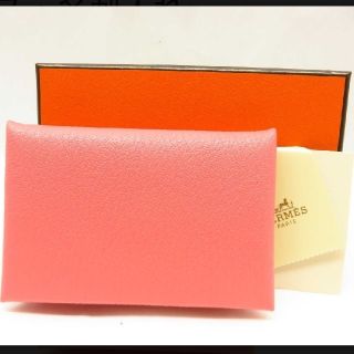 エルメス(Hermes)の新品★エルメス カルヴィ 名刺入れ カードケース シェーブル ローズエテ C刻(名刺入れ/定期入れ)