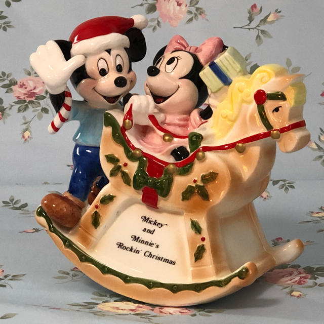 （ 美品 ）Disney ミッキー&ミニー  陶器製  木馬型  オルゴール