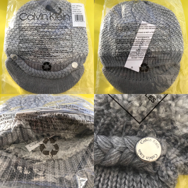 Calvin Klein(カルバンクライン)の【新品】Calvin Klein USA  ニット帽  つば付 グレー レディースの帽子(ニット帽/ビーニー)の商品写真