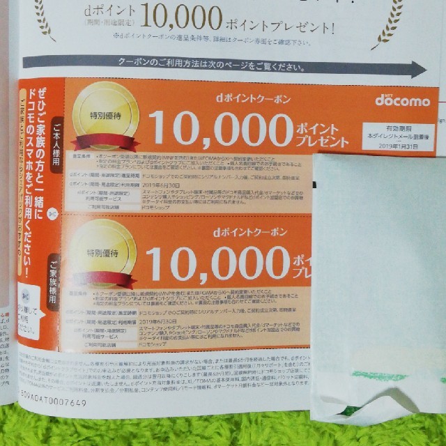 送料無料 ドコモ docomo dポイントクーポン 10000 point 2枚