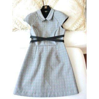 ザラ(ZARA)の美品◆ＺＡＲＡ ザラ◆ビジュー襟グレンチェックワンピース◆Ｍ(ひざ丈ワンピース)