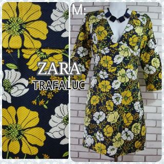 ザラ(ZARA)のM: 新品 コットンワンピース／ZARA★新品未使用★ダークネイビー(ミニワンピース)