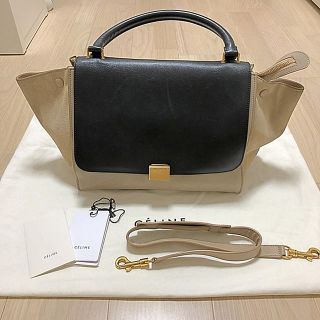 セリーヌ(celine)のセリーヌ トラペーズ★ベージュ✖️ブラック スウェード(ハンドバッグ)