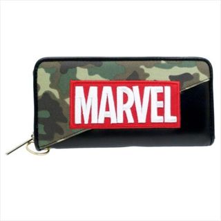 MARVEL　ボックスロゴ　ラウンドファスナーロングウォレット　合皮 カモフラ(財布)