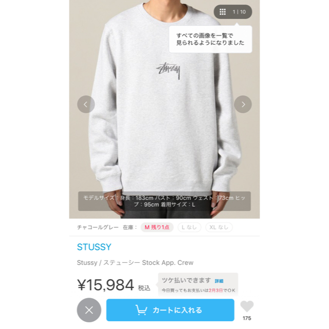 STUSSY(ステューシー)のstussy  スウェット グレー メンズのトップス(スウェット)の商品写真