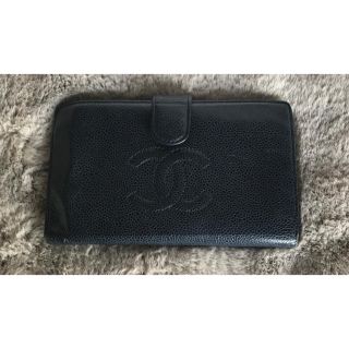 シャネル(CHANEL)のCHANEL 黒のキャビアスキン 二つ折財布(財布)