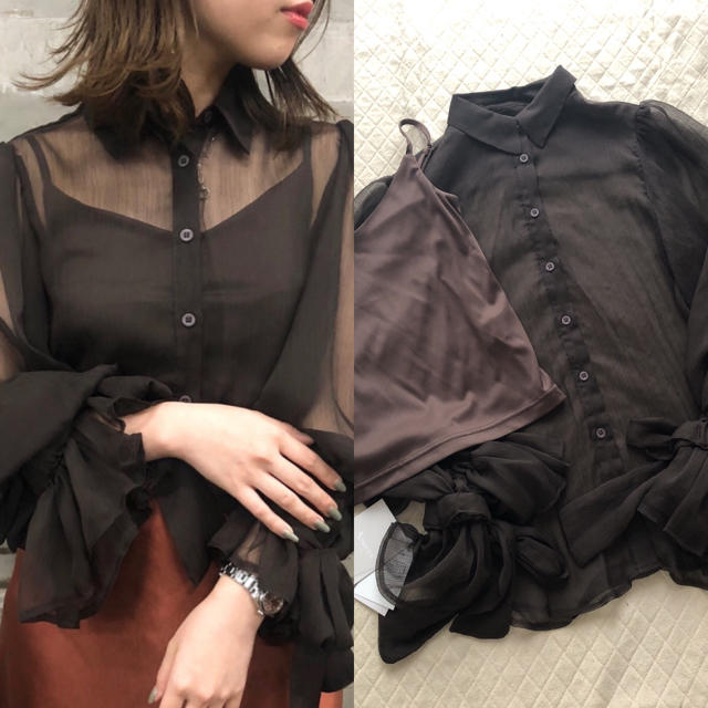 Ameri VINTAGE(アメリヴィンテージ)のAMERI♡PLAIN BALLOON SLEEVE SHIRT♡ブラウン♡新品 レディースのトップス(シャツ/ブラウス(長袖/七分))の商品写真