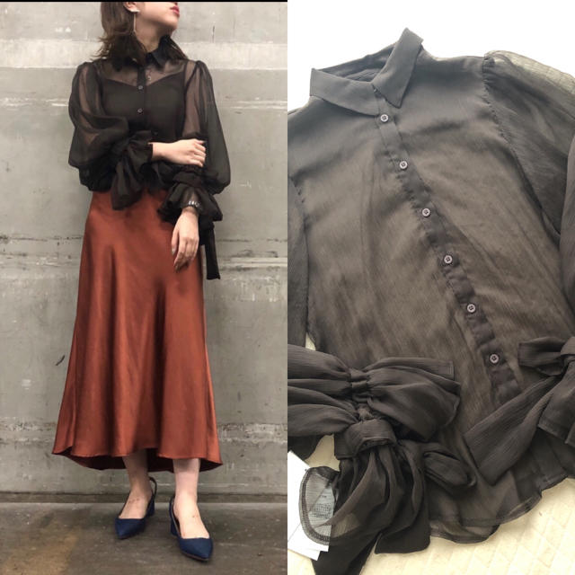 Ameri VINTAGE(アメリヴィンテージ)のAMERI♡PLAIN BALLOON SLEEVE SHIRT♡ブラウン♡新品 レディースのトップス(シャツ/ブラウス(長袖/七分))の商品写真