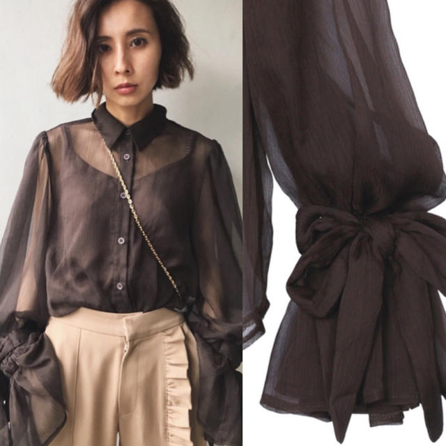 Ameri VINTAGE(アメリヴィンテージ)のAMERI♡PLAIN BALLOON SLEEVE SHIRT♡ブラウン♡新品 レディースのトップス(シャツ/ブラウス(長袖/七分))の商品写真