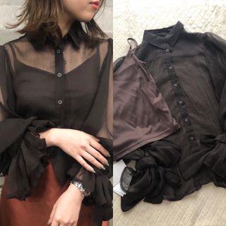 アメリヴィンテージ(Ameri VINTAGE)のAMERI♡PLAIN BALLOON SLEEVE SHIRT♡ブラウン♡新品(シャツ/ブラウス(長袖/七分))