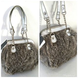 ナチュラルビューティーベーシック(NATURAL BEAUTY BASIC)の新品1万コフィコレクトNBB上質ラビットファーバッグ グレーシルバーwith (ハンドバッグ)