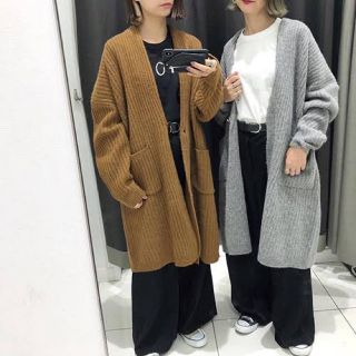 ユニクロ(UNIQLO)のウールリブニットコート☆グレー(ニットコート)