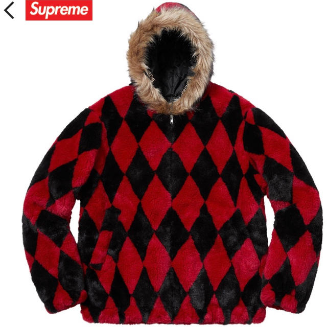 お得な情報満載 Supreme - M Red Jacket Fur Faux Diamond Supreme ...