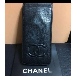 シャネル(CHANEL)の本物シャネル黒キャビアスキンココマークのスマホケースI-phone5/5S/SE(iPhoneケース)