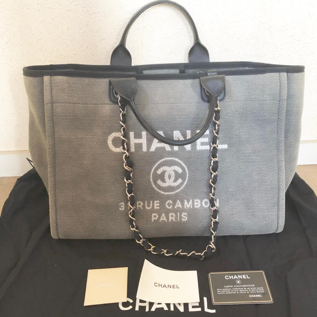 正規品 CHANEL シャネル ドーヴィル トートバッグ キャンバス グレー