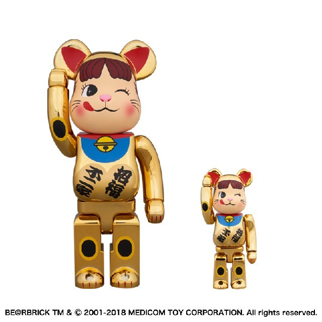 不二家(フジヤ)のBE@RBRICK ペコちゃん 招き猫 金メッキ 400% & 100% エンタメ/ホビーのフィギュア(その他)の商品写真