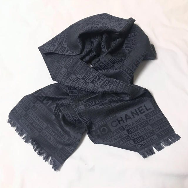 ほぼ新品★CHANEL 値下 ロゴ ショール ストール ウール シルク シャネル