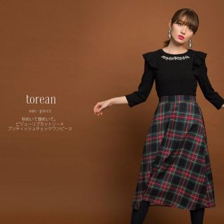 トッコ(tocco)のLily Lulu ビジューリブカットソー×ブリティッシュチェックワンピース(ひざ丈ワンピース)