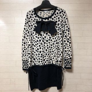 トゥービーシック(TO BE CHIC)のリボンつきウールワンピース チュニック  サイズⅡ トゥービーシック (ひざ丈ワンピース)