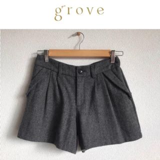 グローブ(grove)の【grove】ウール混 キュロット ショートパンツ★チャコールグレー グレー(ショートパンツ)